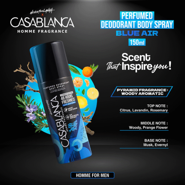 Casablanca Homme Perfumed Deodorant Body Spray Blue Air 150ml