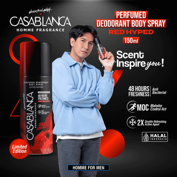 Casablanca Homme Perfumed Deodorant Body Spray Red Hyped 150ml