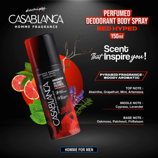 Casablanca Homme Perfumed Deodorant Body Spray Red Hyped 150ml