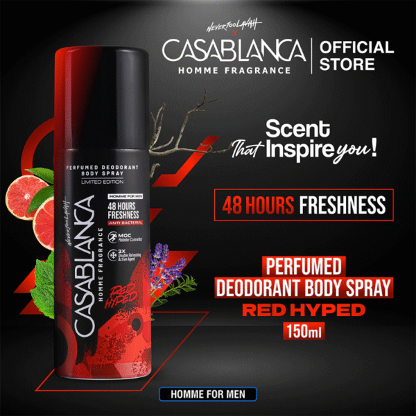 Casablanca Homme Perfumed Deodorant Body Spray Red Hyped 150ml