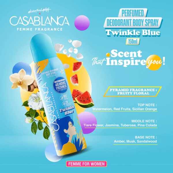 Casablanca Femme Perfumed Deodorant Body Spray Twinkle Blue 150ml