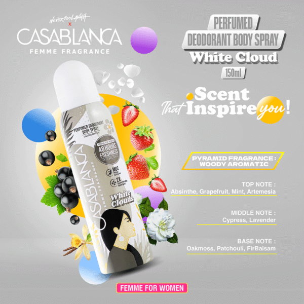 Casablanca Femme Perfumed Deodorant Body Spray White Clouds 150ml