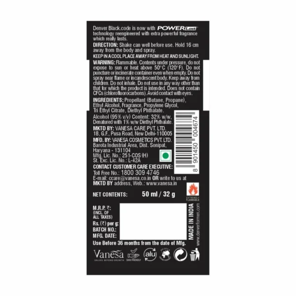 Denver Original Black Code Deodorant Body Spray 150ml
