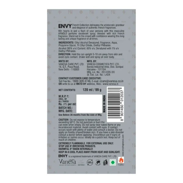 Envy Arnold French Collection Perfume Deodorant Body Spray 120ml